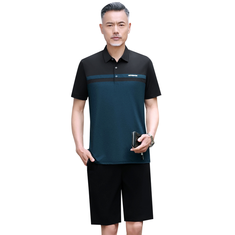 新款男冰丝夏中年运动休闲套装