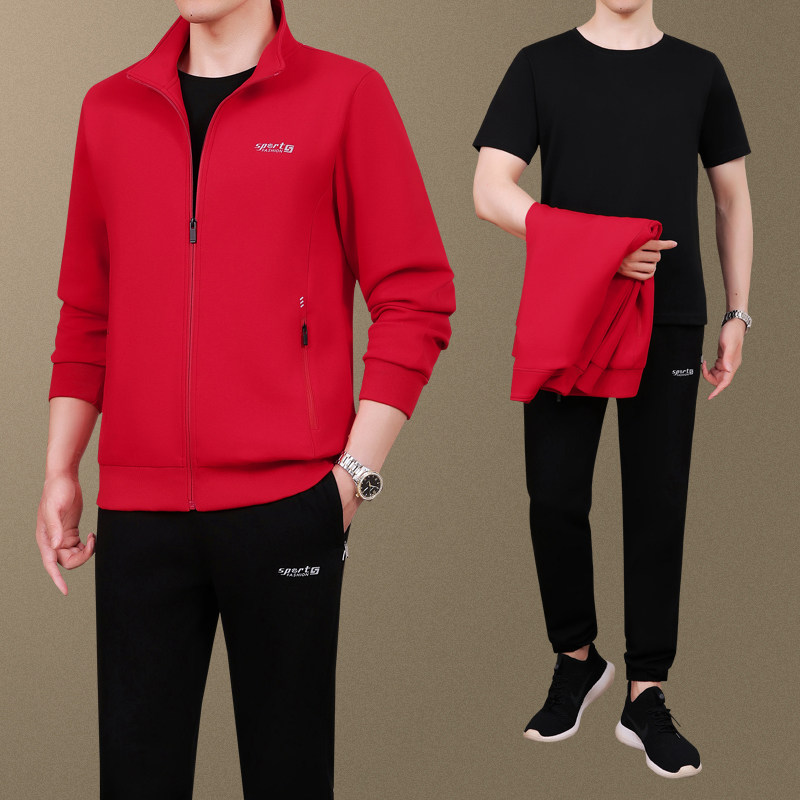 正品运动套装男士春秋大码宽松中老年休闲运动服卫衣爸爸三件套棉