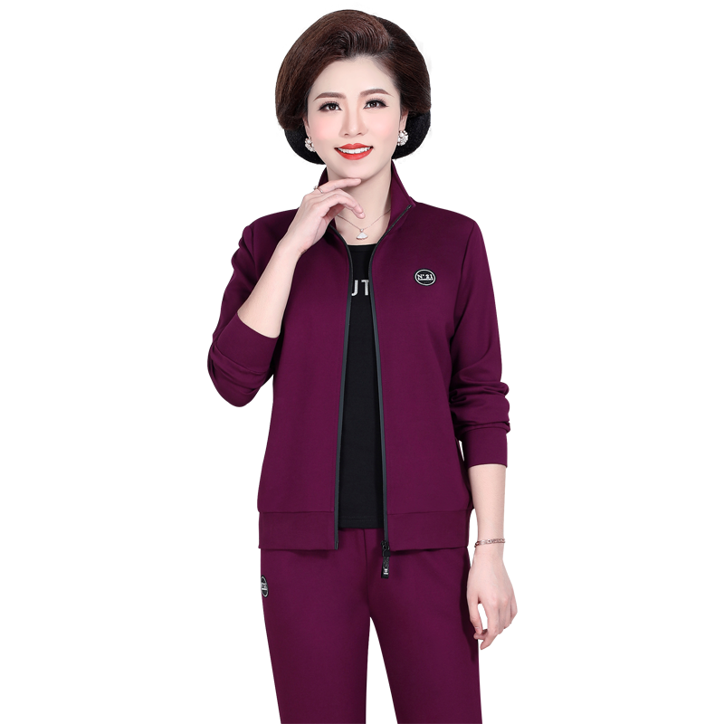 中年妈妈秋装运动服套装2026新款中老年女春秋外套洋气休闲三件套