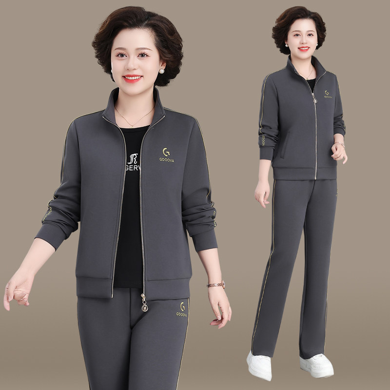 妈妈秋装外套洋气中老年人运动套装女款春秋2025新款上衣时尚品牌