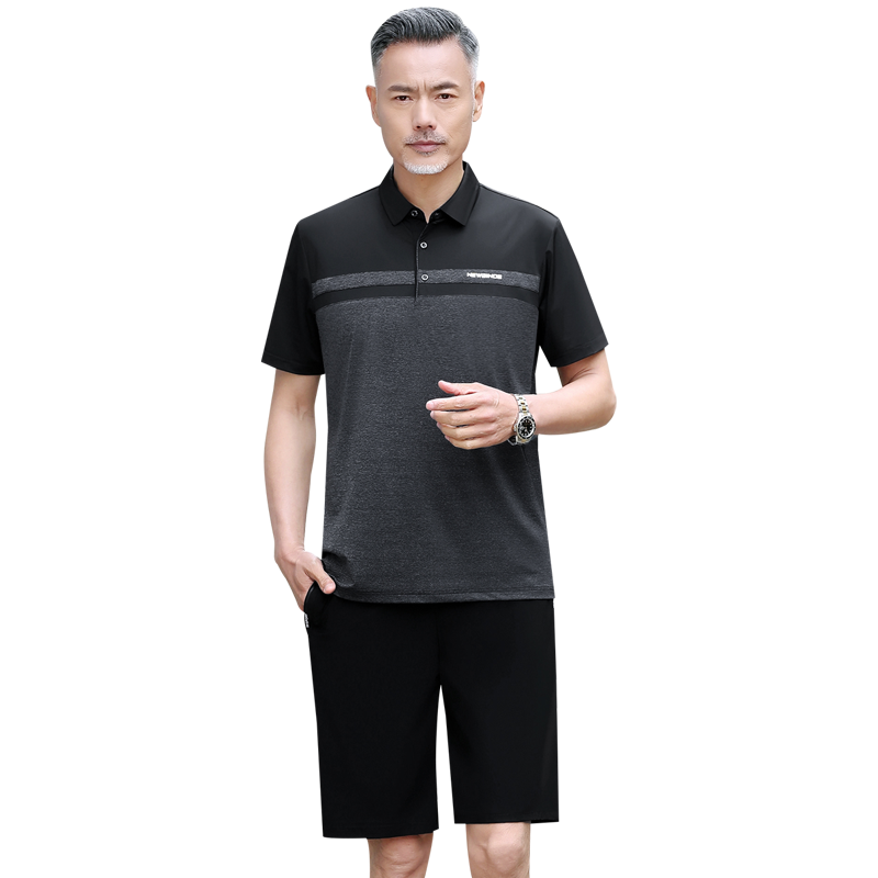 爸爸夏装新款男冰丝短袖短裤套装