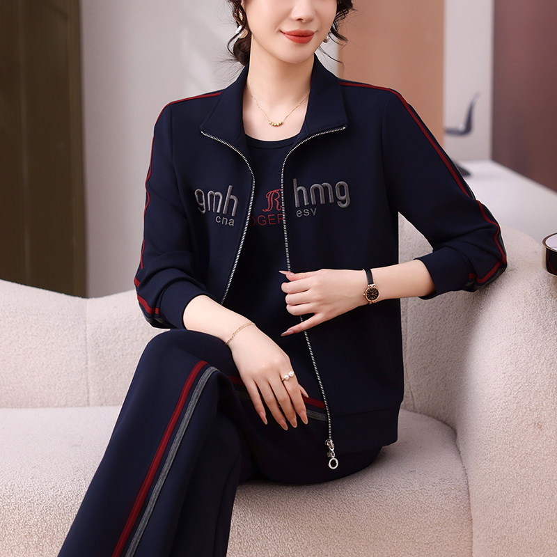 休闲运动裤套装女2025年新款时尚洋气中年妈妈春秋装外套三件套潮