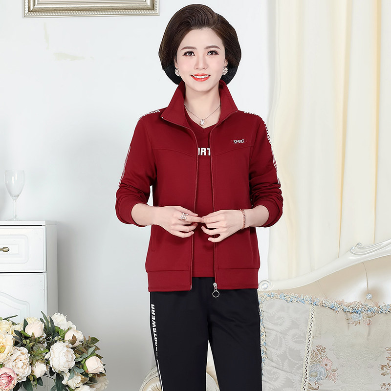 中年妈妈春装外套气质大码中老年运动服套装女春秋季洋气卫衣新款