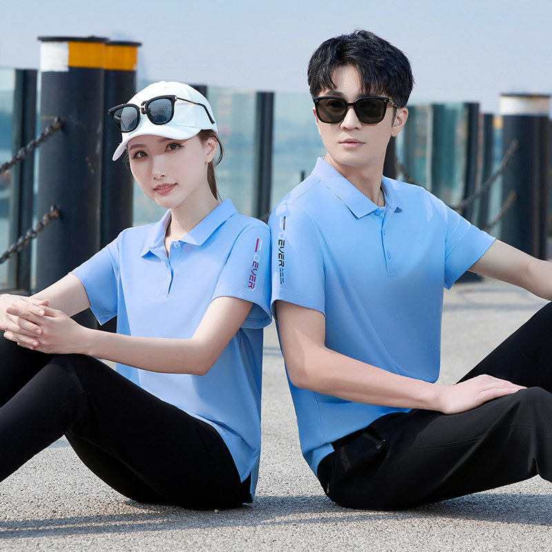 夏季2025新款半袖情侣装短袖t恤男女翻领polo衫上衣团体运动衣服