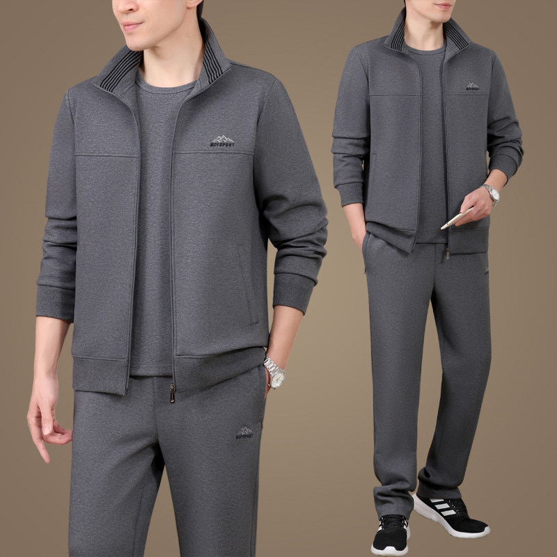 品牌中老年运动服套装春秋季中年男士休闲爸爸春装大码父亲三件套
