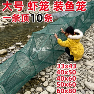 大号虾笼装鱼笼大进口多节长型折叠渔网笼子老式河虾专用鱼网虾