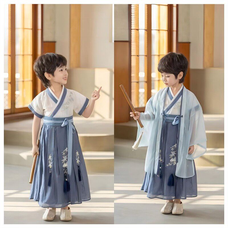 儿童汉服男童古装唐装国学中国小学生书童弟子规服装三字经演出服