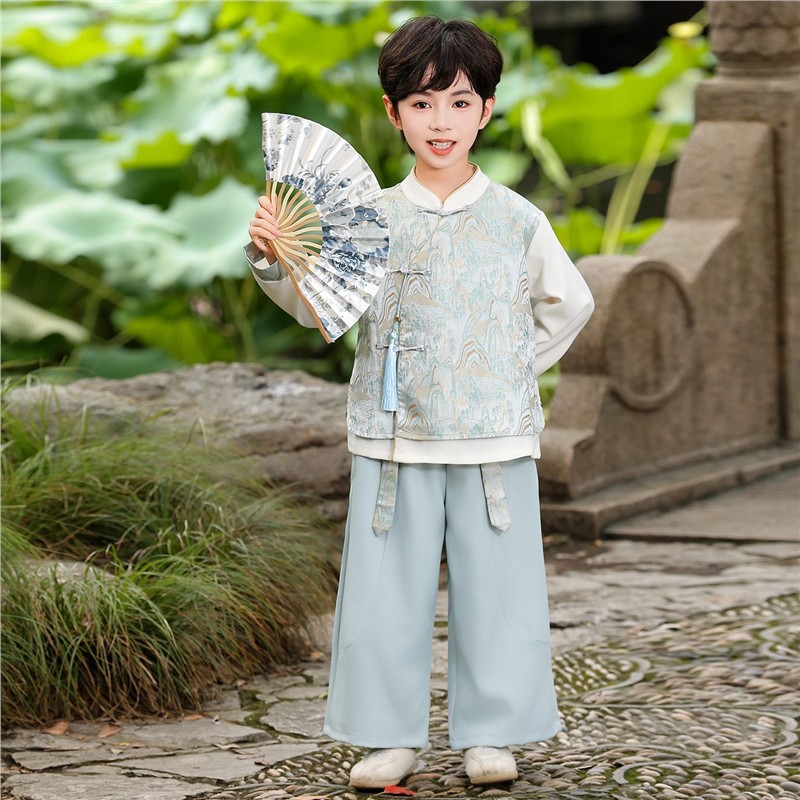 汉服男童国风长袖套装春季新款高端小少爷服装新中式国学两件套