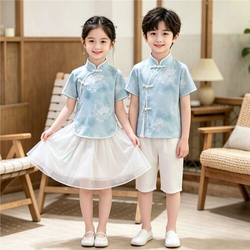 汉服男女童夏季中国风日常女童唐装套装古装新中式六一儿童演出服