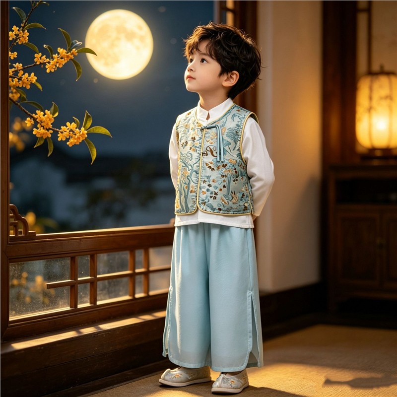 儿童中秋节汉服男宝唐装小少爷国风服装演出服男童新中式套装秋装