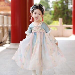 汉服女童秋冬季2024新款儿童古风小女孩唐装连衣裙中国古装超仙