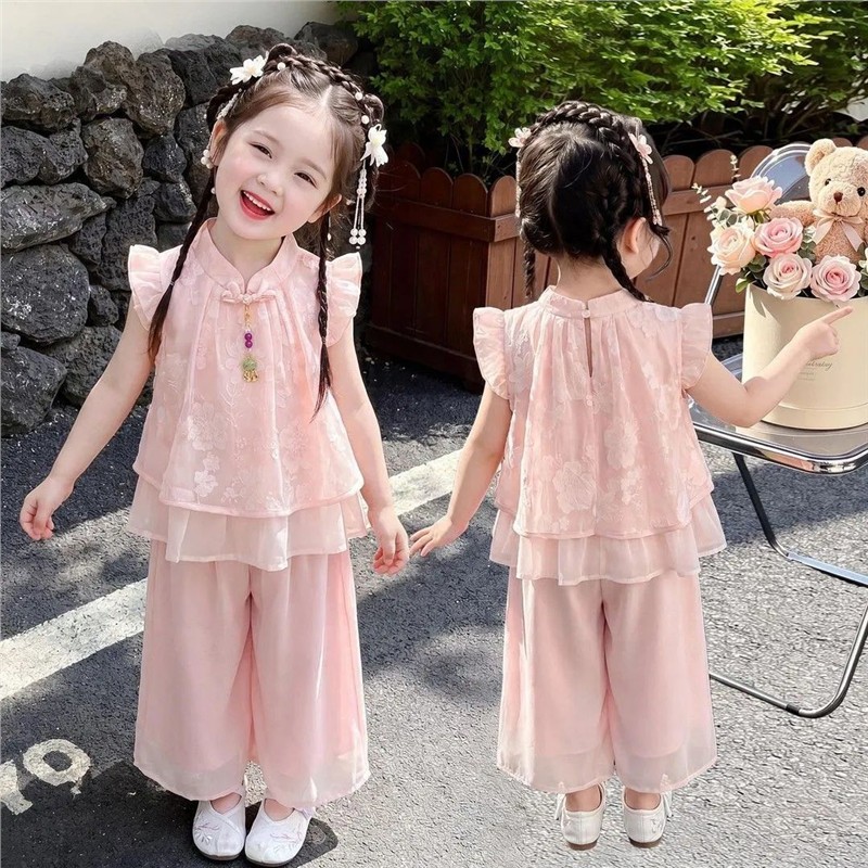 国潮新中式古风日常儿童汉服女童夏装两件套装裤子女孩汉服小童