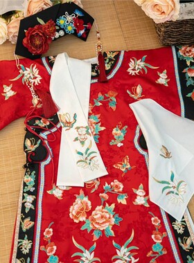 儿童沐言格格同款清代女装印花清朝旗装旗汉服中国摄影网红款拉德