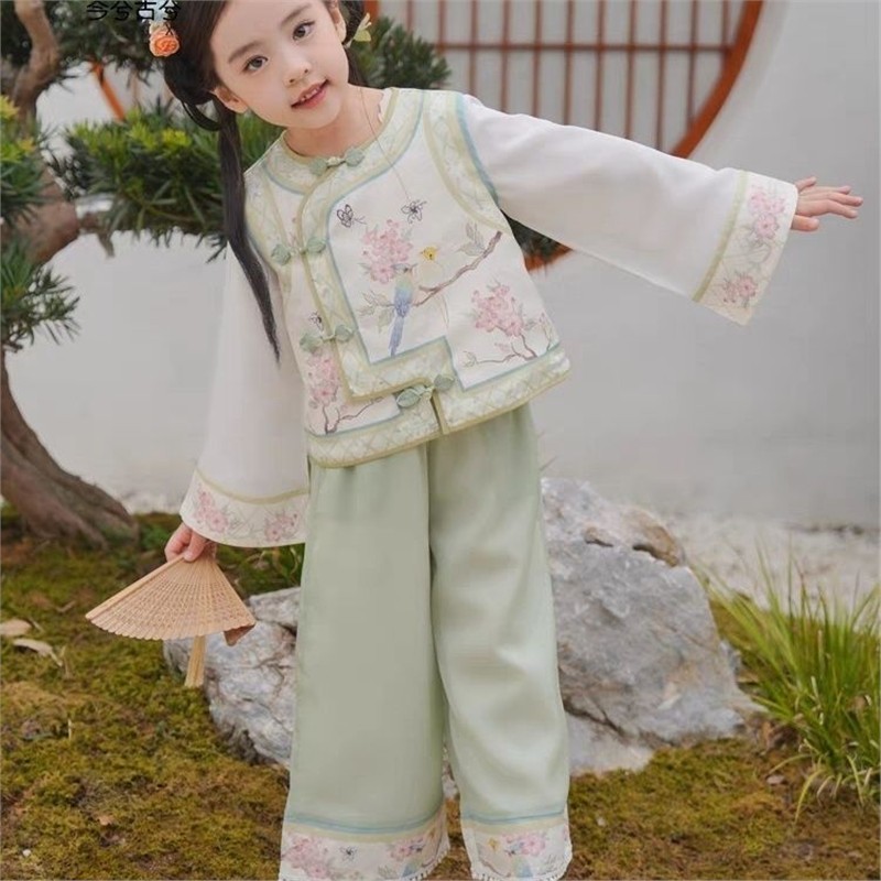 新款女童汉洋折衷汉服套装连衣裙中国风春秋款清汉公主裙洛丽塔
