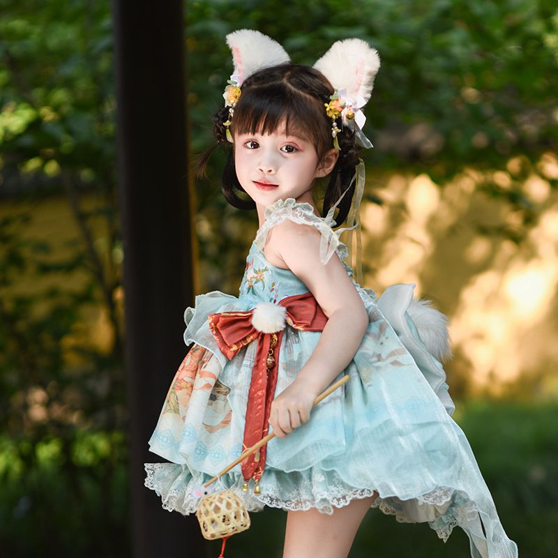 嫦娥玉兔汉服女童四季款吊带公主裙2025新款秋装儿童洛丽塔连衣裙