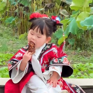 女童沐言格格同款旗装清代印花清朝汉服摄影网拉德宫廷服装儿童