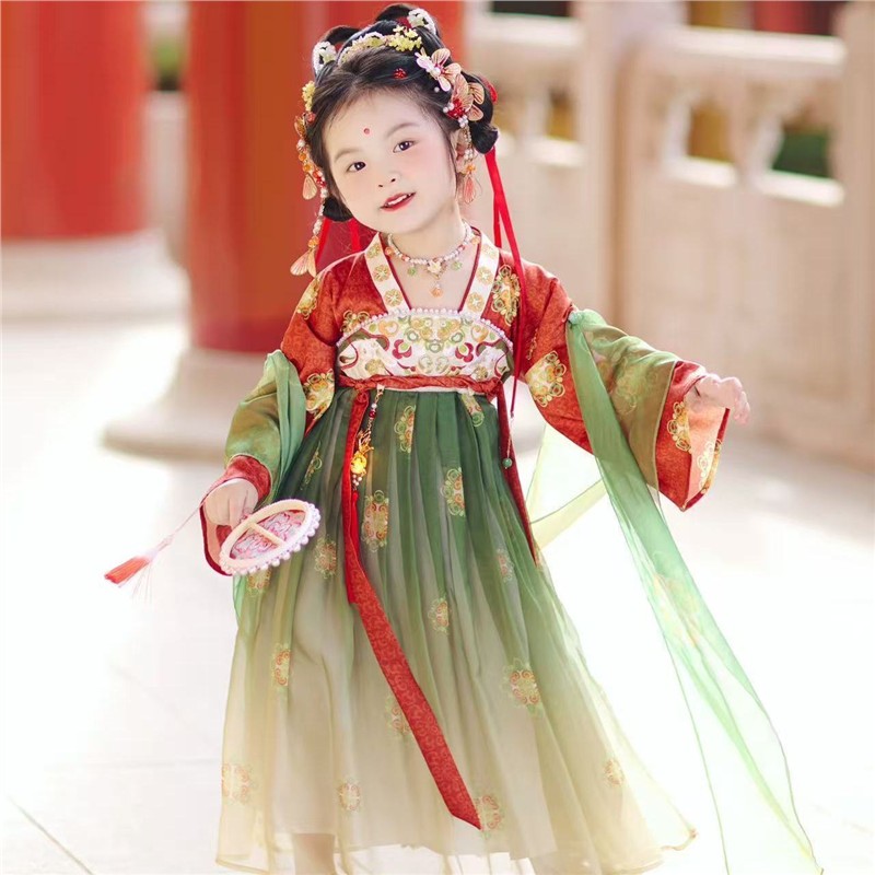 春晚瑶唐宫夜宴女童汉服秋季古装连衣裙2025唐装儿童古风公主裙