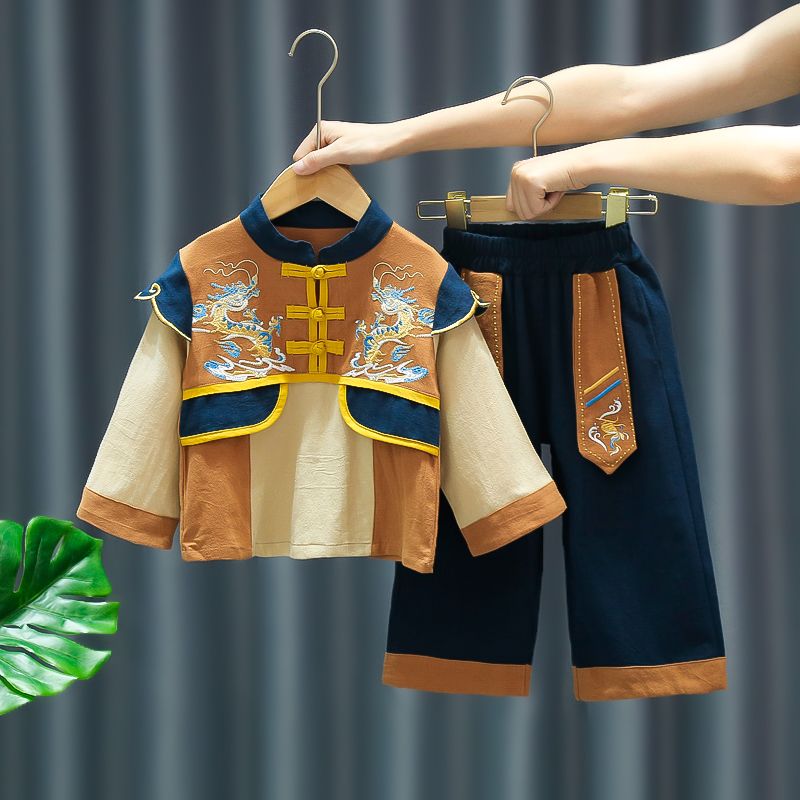 儿童汉服中式中秋节礼服中国风男宝宝抓周男童唐装秋套装演出衣服
