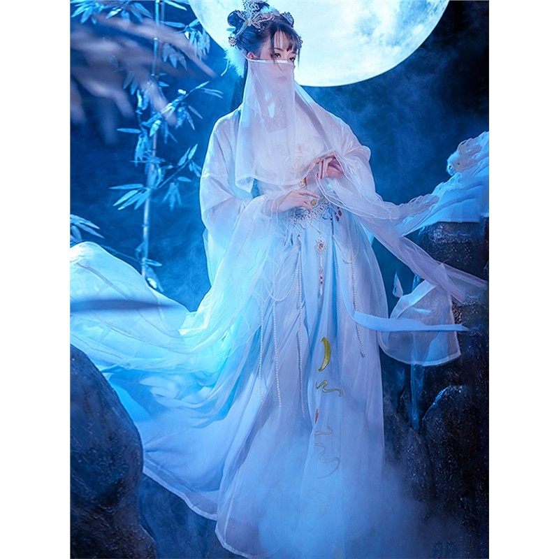 原创汉服女一片式齐腰襦裙广袖流仙裙大袖衫套装春季超仙嫦娥仙