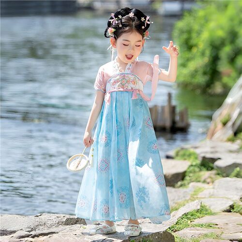 儿童汉服女童春夏季薄款飘逸连衣裙超仙襦裙古装古典舞演出服唐装