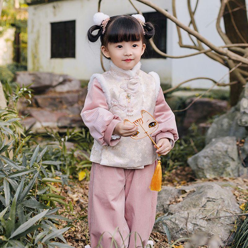 汉服女童拜年服过年服宝宝喜庆冬季唐装中国风儿童新年装礼服忆梦