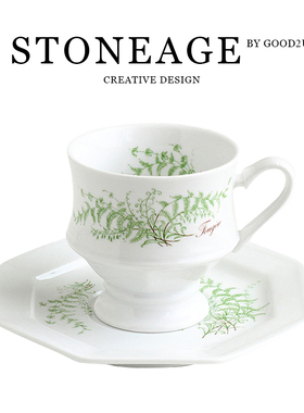 德国vintage中古铃兰六角咖啡杯碟陶瓷杯碟套装办公室花茶杯