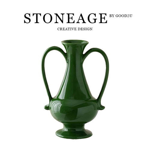 复古哥本哈根轻奢法式陶瓷插花水养花瓶高级感祖母绿家居客厅摆件