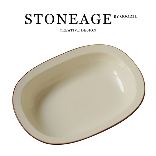 ins高颜值同款烤盘复古描边陶瓷菜盘汤盘家用鱼盘沙拉早餐盘餐厅