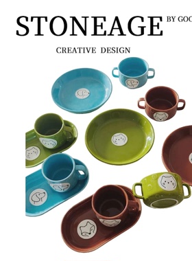 ahahome 原创中式餐具套件斗笠碗米饭碗深盘菜碗亮面陶瓷家用菜盘