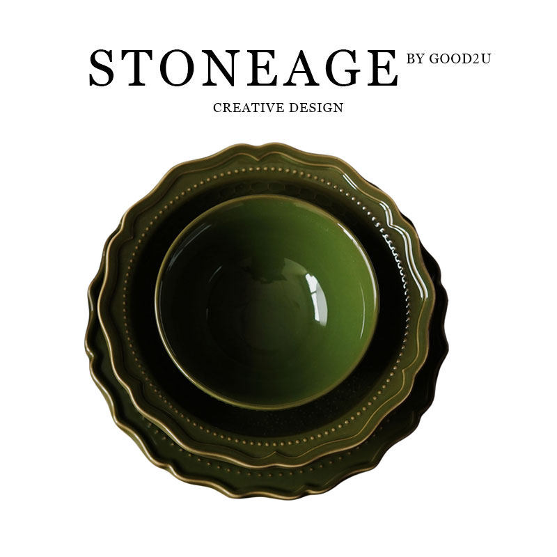 日韩ins浮雕窑变陶瓷餐具 复古蕾丝餐具 餐碗餐盘椭圆盘饭碗汤碗