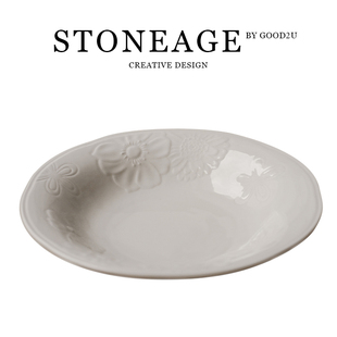 复古欧式G牌中古浮雕花卉陶瓷骨瓷9寸深盘沙拉盘西餐沙拉碗谷物碗