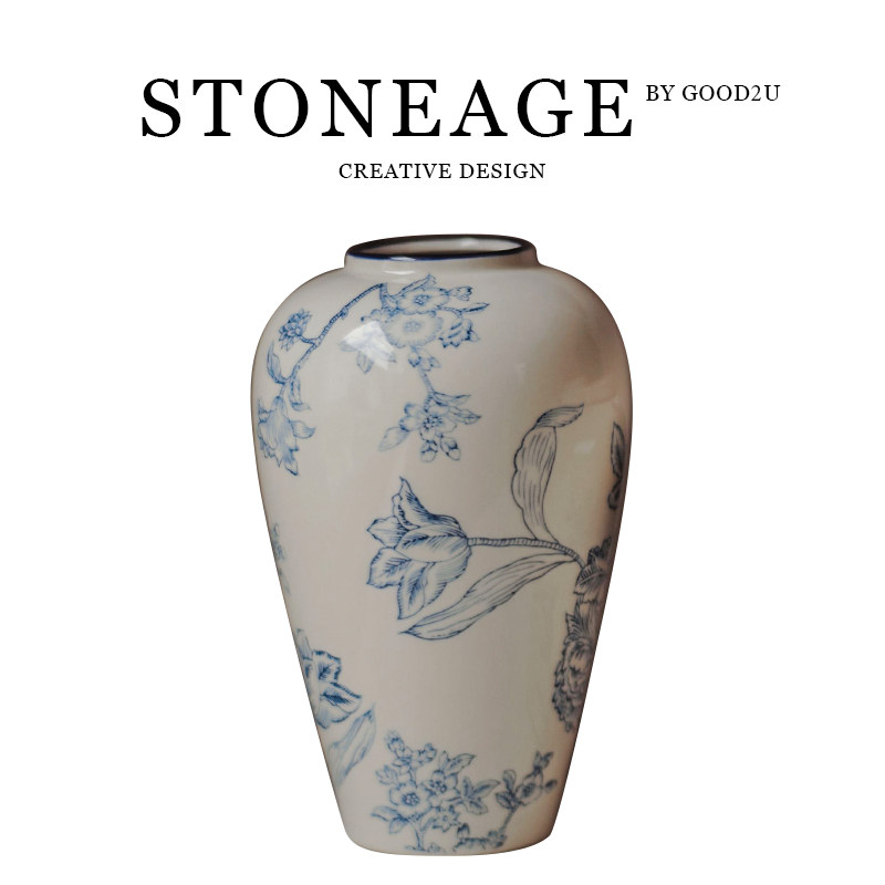 青花中式美人瓶陶瓷花瓶插花花器新中式摆件玄关餐桌复古装饰品,家居饰品,花瓶,淘宝优惠券,粉丝福利购,淘宝优惠卷