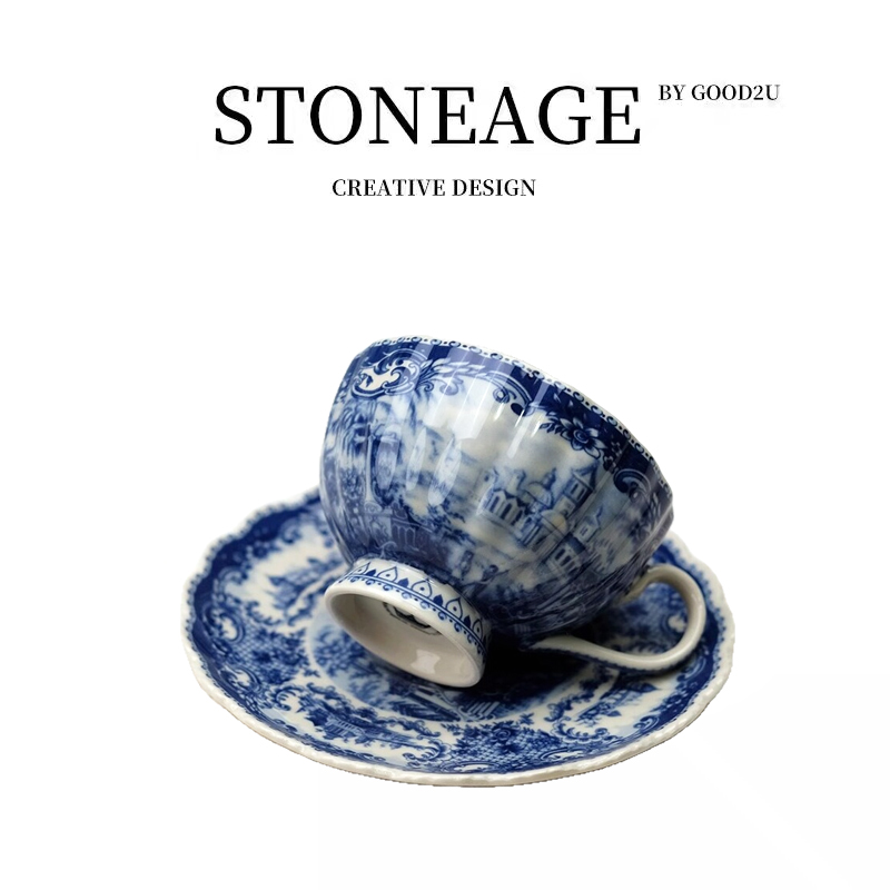 收藏级别外贸欧洲名画蓝色系列稀有的高颜值蓝堡人物陶瓷盘壶杯碟