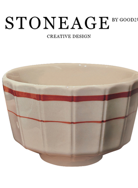 复古手绘红线田园风碗轻奢高级感小众设计感高颜值釉下彩饭碗