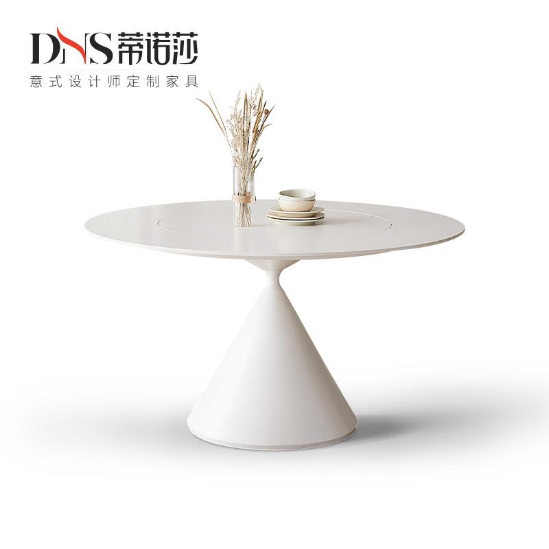 德利丰岩板圆桌小户型纯白色侘寂公寓家用圆桌1.1米圆形岩板餐桌