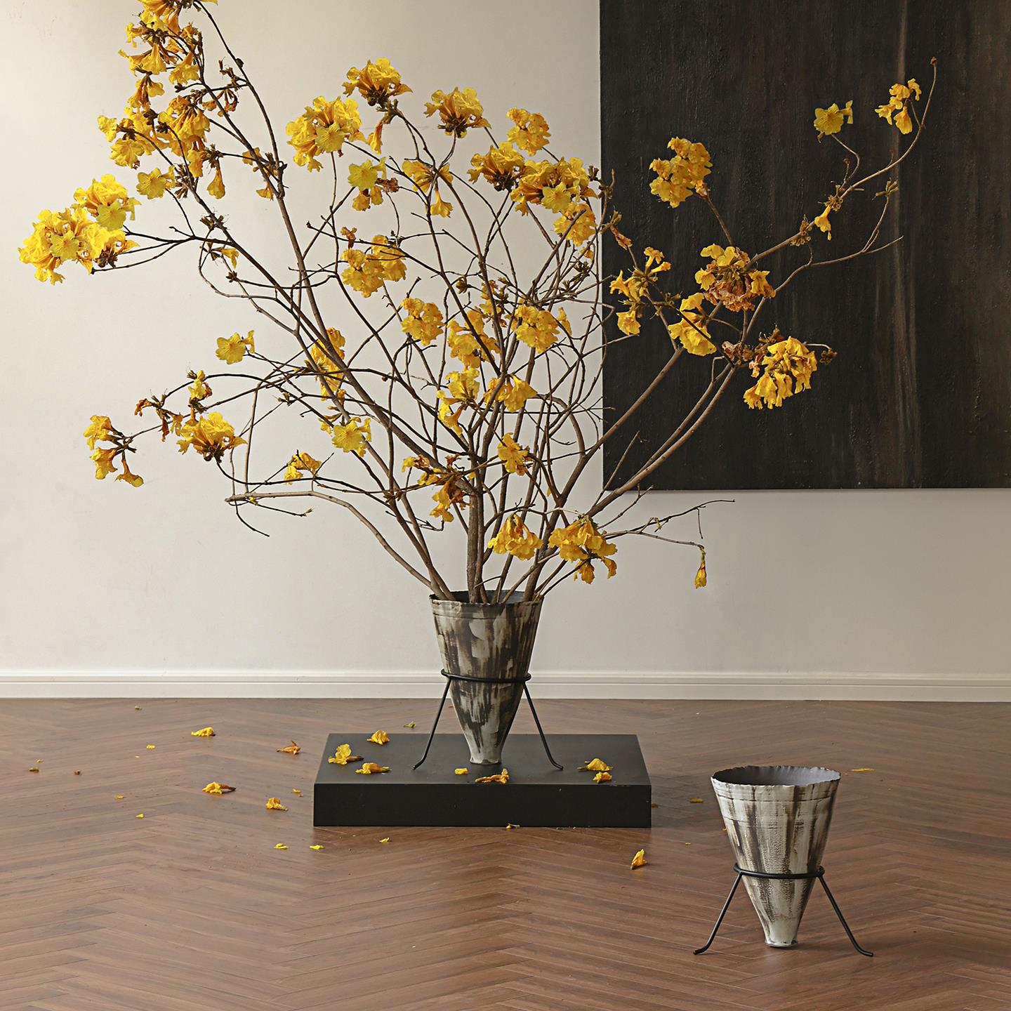 形上景德镇高温陶瓷中古风大型落地水培花瓶民宿岛台侘寂风花器