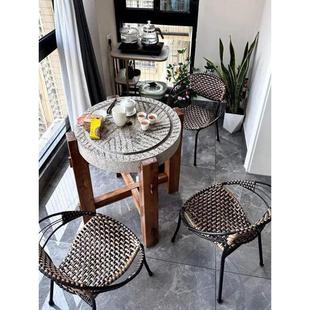 石磨盘茶桌茶台家用石桌凳花岗岩老式茶桌阳台庭院流水石磨片刻字