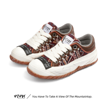 VTVN硫化鞋流星三角美拉德民族棕厚底增高板鞋男女款鞋子休闲鞋