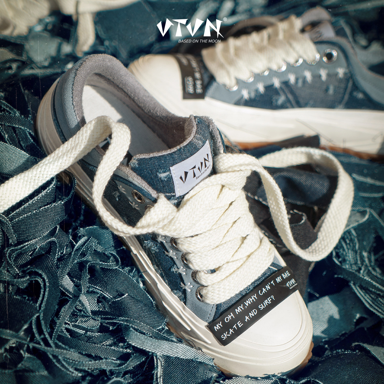 檀健次同款VTVN硫化鞋复古牛仔鞋蓝厚底增高板鞋女情侣帆布鞋男,女鞋,休闲板鞋,淘宝优惠券,粉丝福利购,淘宝优惠卷