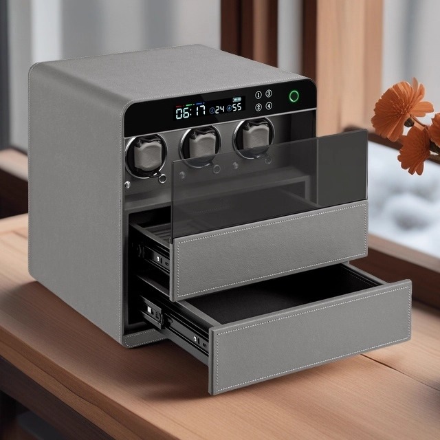 博锐卡智能摇表器保险柜指纹密码抽屉式首饰盒珠宝收纳柜保险箱家用小型机械表转表器自动上弦自摆器防盗全钢