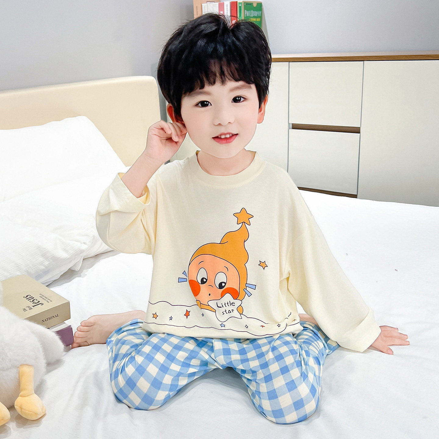 男童睡衣套装春夏新款莫代尔长袖长裤儿童家居服休闲两件款空调房