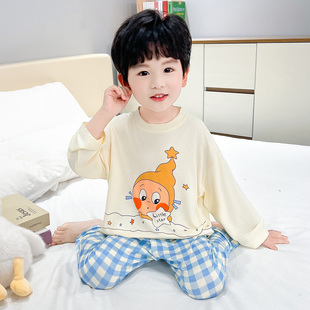 儿童家居服休闲两件款 男童睡衣套装 长裤 莫代尔长袖 空调房 春夏新款