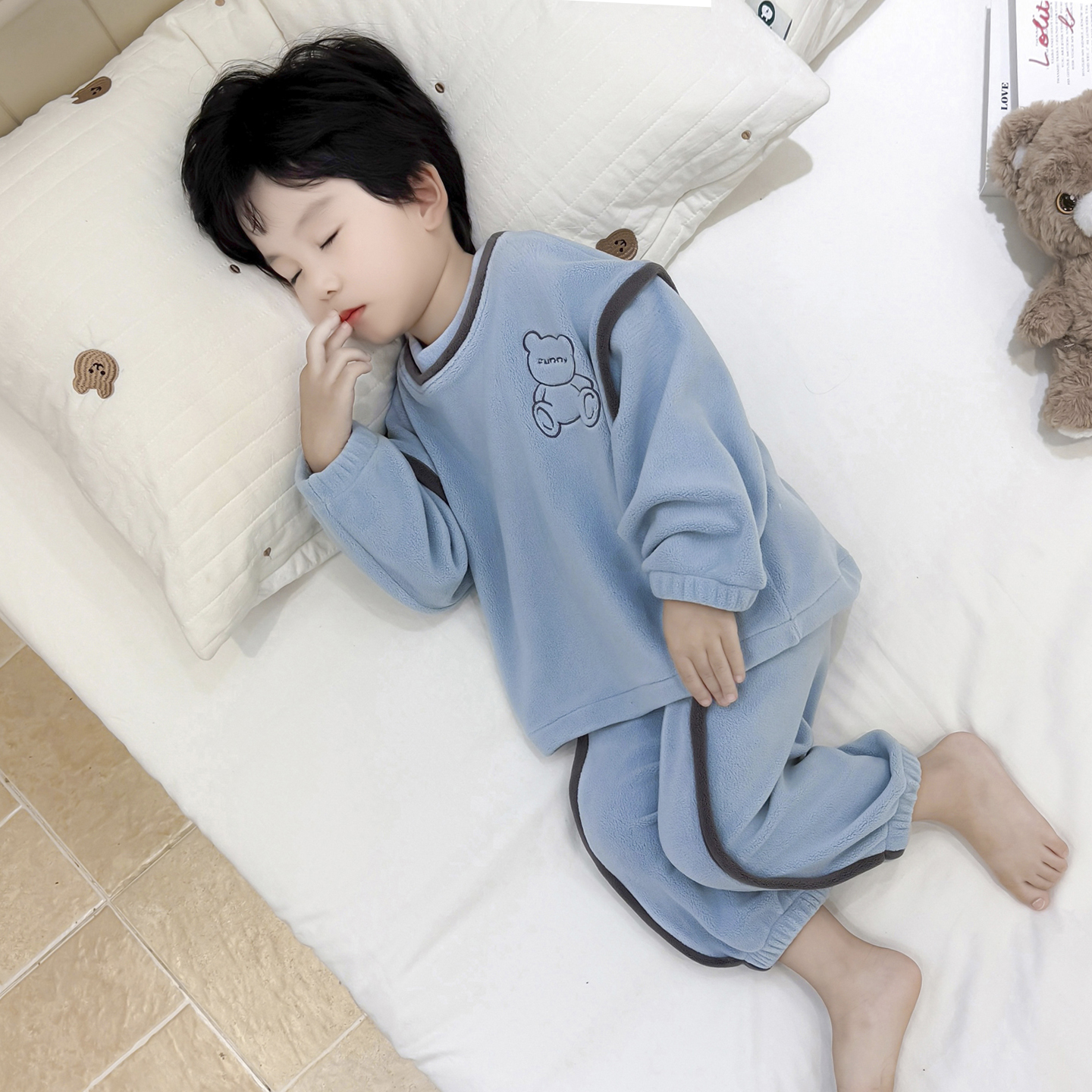 男童睡衣套装2025新款秋冬奥粒绒保暖休闲法兰绒休闲家居服珊瑚绒