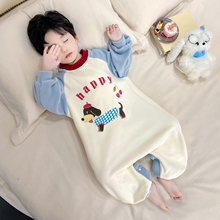 男童睡衣2025新款秋冬男宝宝法兰绒连体家居服睡袋珊瑚绒保暖休闲