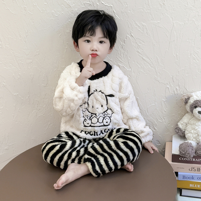 男童睡衣套装新款法兰绒2025秋冬保暖珊瑚绒家居服男宝宝休闲两件