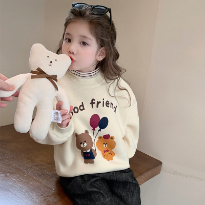 女童卫衣2025新款秋冬季女宝宝休闲加厚假两件加绒保暖上衣宽松款