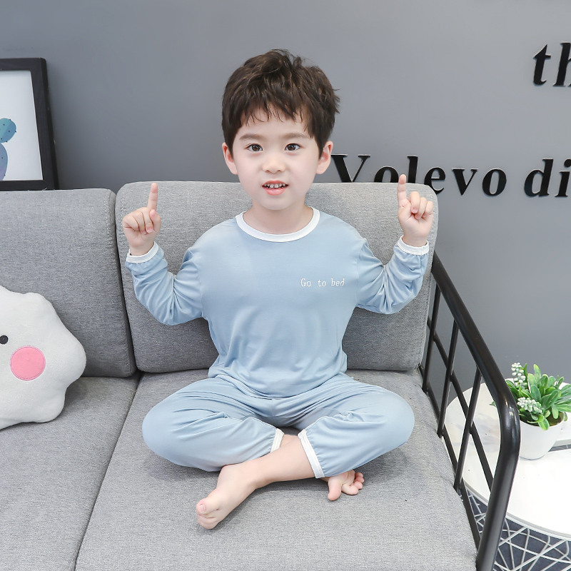男童莫代尔夏季空调服薄款春秋季纯棉男宝宝睡衣中小童家居服套装