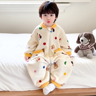 男童连体睡衣保暖2026新款秋冬法兰绒拉链款男宝宝家居服爬服睡袋