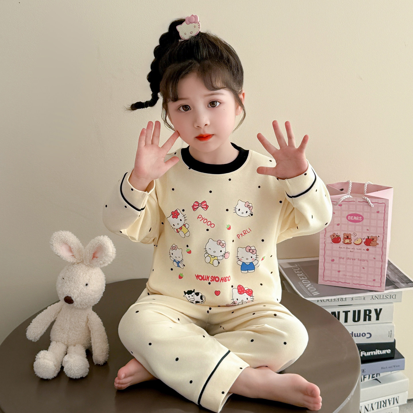 女童睡衣2025新款春秋儿童女宝宝家居服套装纯棉可爱KT猫长袖长裤,童装/婴儿装/亲子装,家居服套装,淘宝优惠券,粉丝福利购,淘宝优惠卷