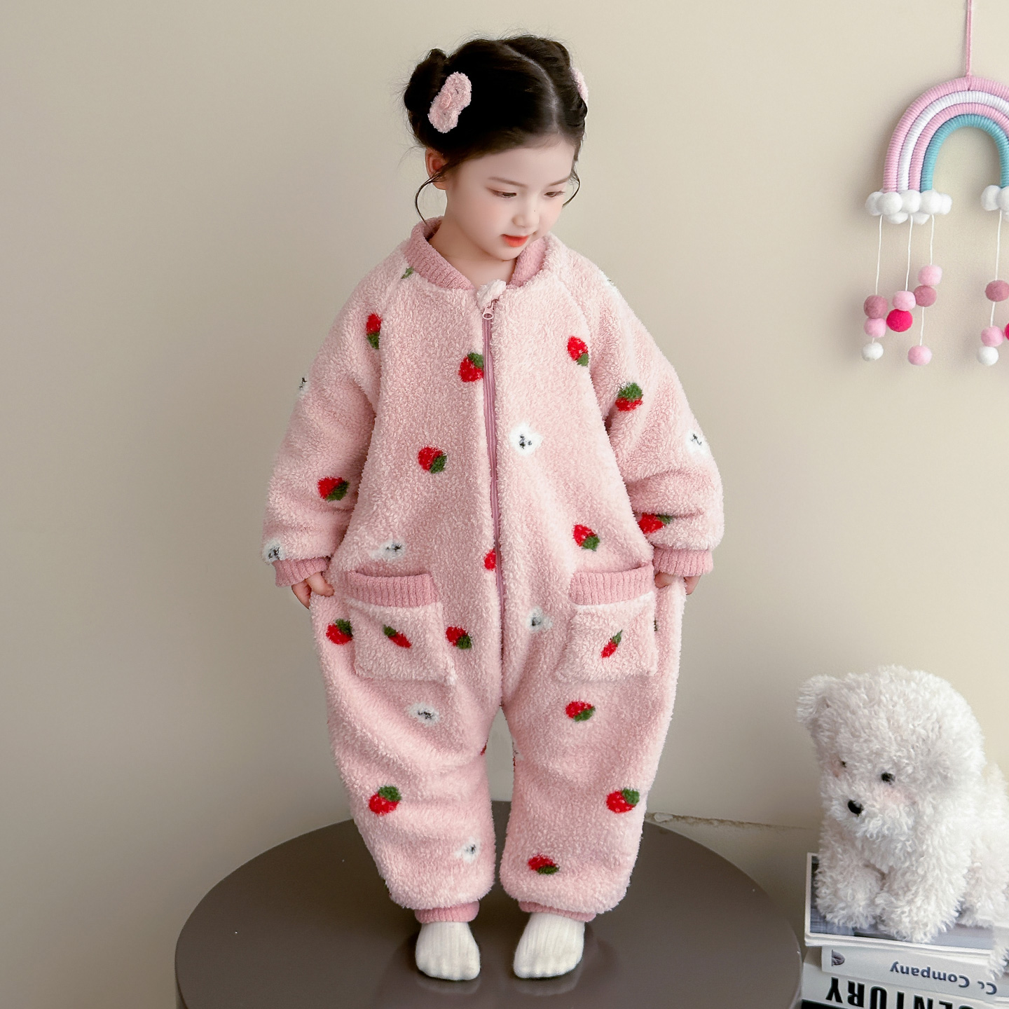 女童睡衣2025新款秋冬法兰绒保暖家居服睡袋珊瑚绒爬服双层加厚款